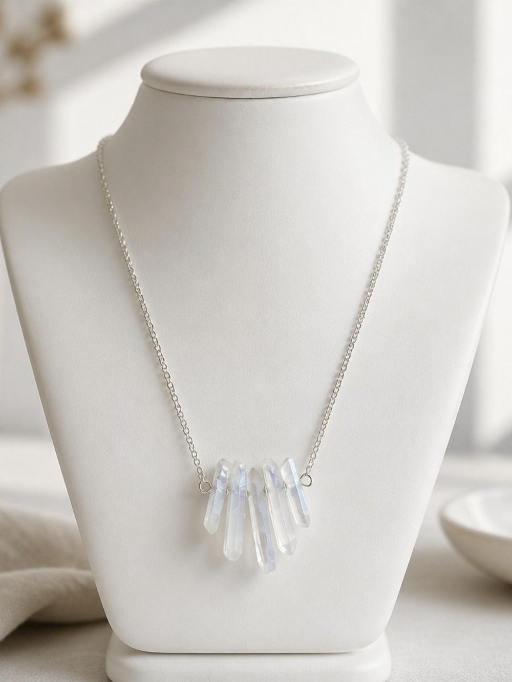 Silver Iridescent Crystal Pendant Necklace